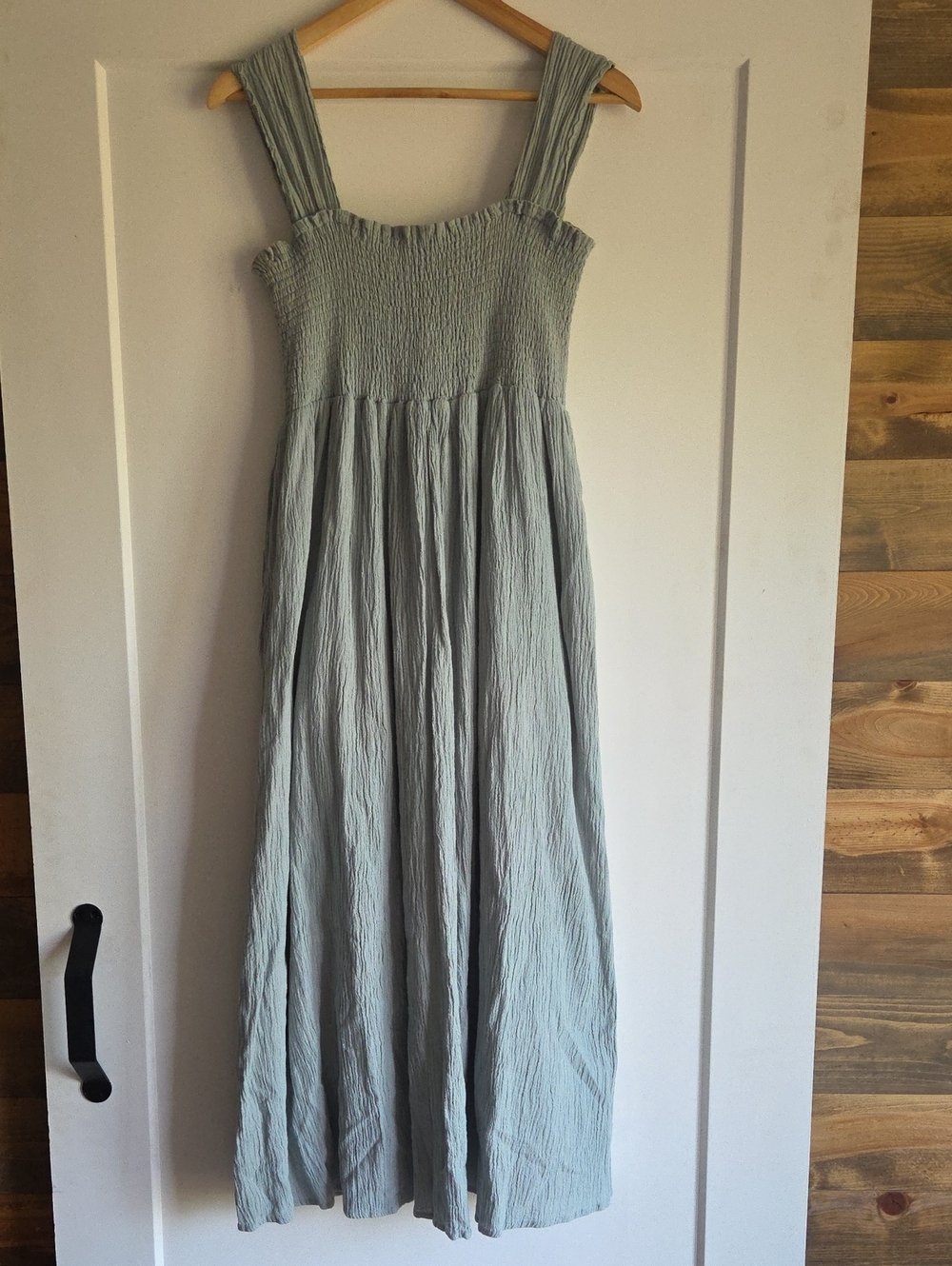 Smocked Square-Neck Maxi Dress in Sage